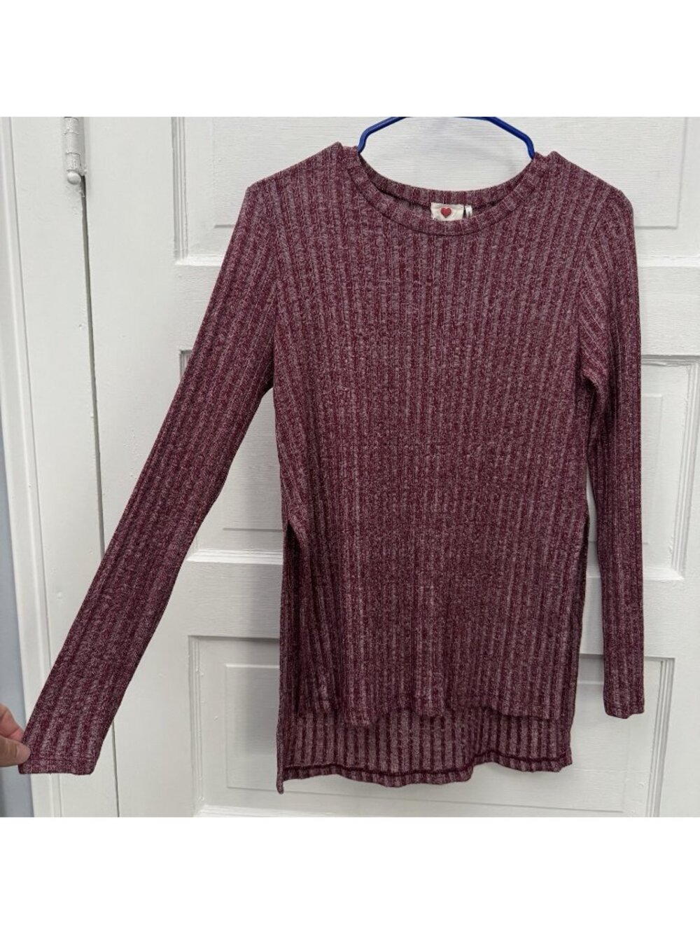 One Clothing Rib Knit Tunic Top Burgundy Side Slit Long Sleeve Women’s M